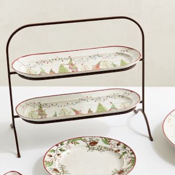 Pottery Barn Festive Tree Trimming Forest Gnomes Tiered Stand 🎄🎁 - Picture 4 of 11